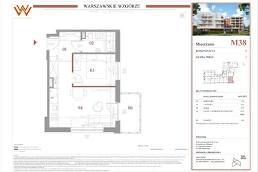 Rzut - Mieszkanie na sprzedaż 2 pokoje o powierzchni 39,12 m² - numer M38 w Warszawskie Wzgórze