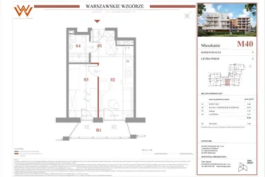 Rzut - Mieszkanie na sprzedaż 2 pokoje o powierzchni 31,56 m² - numer M40 w Warszawskie Wzgórze