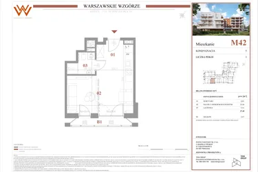 Rzut - Mieszkanie na sprzedaż 1 pokój o powierzchni 27,49 m² - numer M42 w Warszawskie Wzgórze