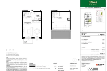 Rzut - Mieszkanie na sprzedaż 3 pokoje o powierzchni 54,73 m² - numer 6A-31 w Nowa Północ etap 2A