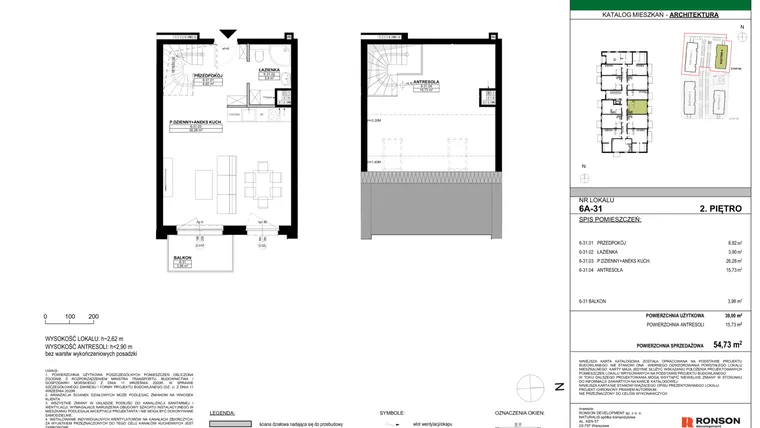 Rzut - Mieszkanie na sprzedaż 3 pokoje o powierzchni 54,73 m² - numer 6A-31 w Nowa Północ etap 2A