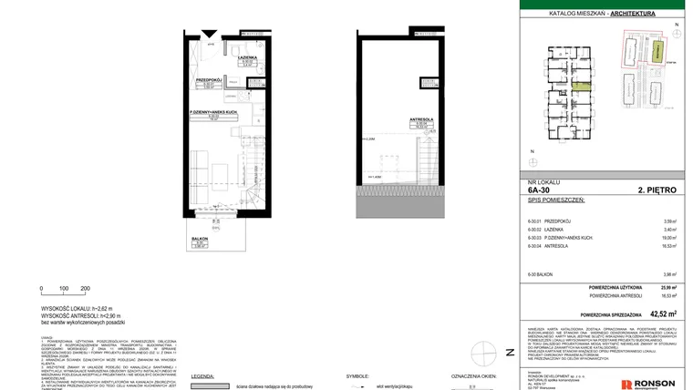 Rzut - Mieszkanie na sprzedaż 2 pokoje o powierzchni 42,52 m² - numer 6A-30 w Nowa Północ etap 2A