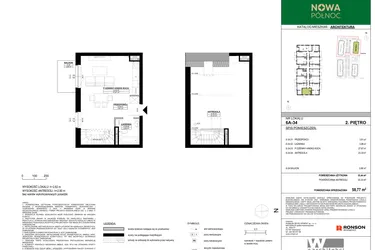 Rzut - Mieszkanie na sprzedaż 3 pokoje o powierzchni 58,77 m² - numer 6A-34 w Nowa Północ etap 2A
