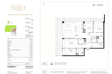 Rzut - Mieszkanie na sprzedaż 4 pokoje o powierzchni 141,76 m² - numer H_1 w Warmiński Port etap V