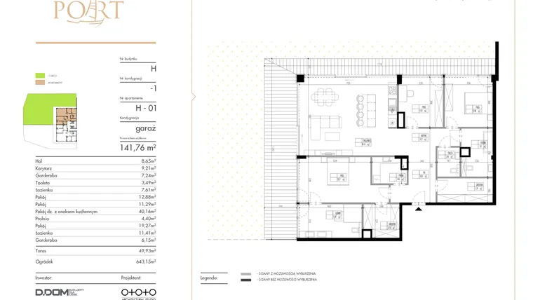 Rzut - Mieszkanie na sprzedaż 4 pokoje o powierzchni 141,76 m² - numer H_1 w Warmiński Port etap V