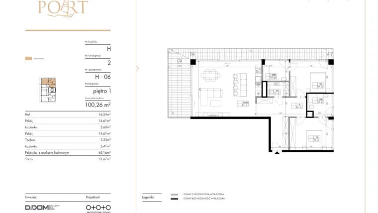 Rzut - Mieszkanie na sprzedaż 3 pokoje o powierzchni 100,26 m² - numer H_6 w Warmiński Port etap V