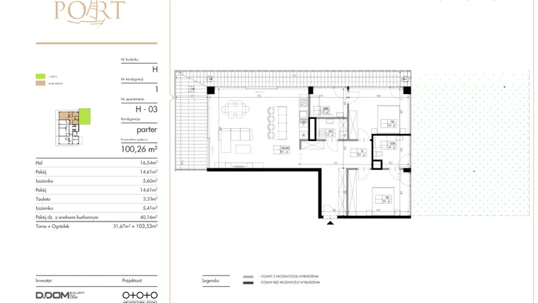 Rzut - Mieszkanie na sprzedaż 3 pokoje o powierzchni 100,26 m² - numer H_3 w Warmiński Port etap V