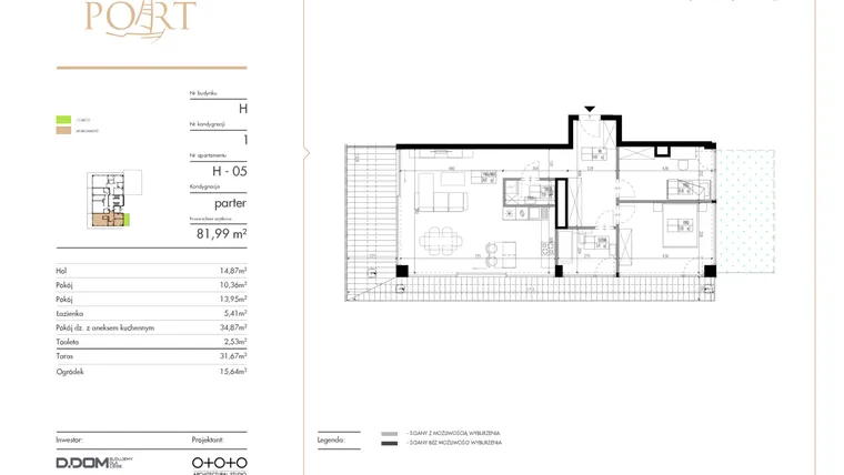 Rzut - Mieszkanie na sprzedaż 3 pokoje o powierzchni 81,99 m² - numer H_5 w Warmiński Port etap V