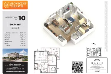 Rzut - Mieszkanie na sprzedaż 3 pokoje o powierzchni 60,74 m² - numer 10 w Słoneczne Tarasy II