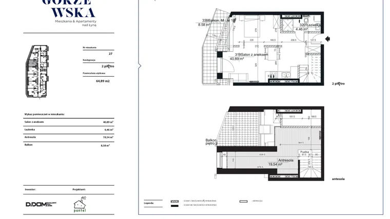 Rzut - Mieszkanie na sprzedaż 1 pokój o powierzchni 64,89 m² - numer 27 w Grzegorzewska