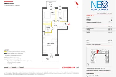 Rzut - Mieszkanie na sprzedaż 3 pokoje o powierzchni 54,78 m² - numer 81 w Neo Nova Ochota 6