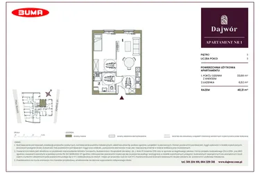 Rzut - Mieszkanie na sprzedaż 1 pokój o powierzchni 40,21 m² - numer 1 w Dajwór
