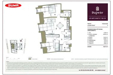 Rzut - Mieszkanie na sprzedaż 3 pokoje o powierzchni 69,71 m² - numer 19 w Dajwór