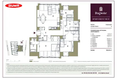 Rzut - Mieszkanie na sprzedaż 4 pokoje o powierzchni 106,48 m² - numer 17 w Dajwór