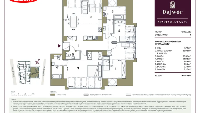 Rzut - Mieszkanie na sprzedaż 4 pokoje o powierzchni 106,48 m² - numer 17 w Dajwór