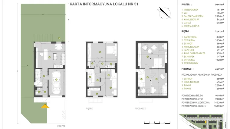 Rzut - Dom na sprzedaż 4 pokoje o powierzchni 150,59 m² - numer 51 w Leśne Wzgórza etap I-II