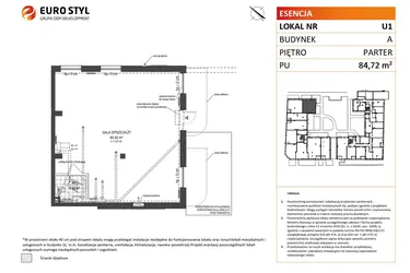 Rzut - Lokal użytkowy na sprzedaż 1 pokój o powierzchni 84,72 m² - numer 1 w Esencja