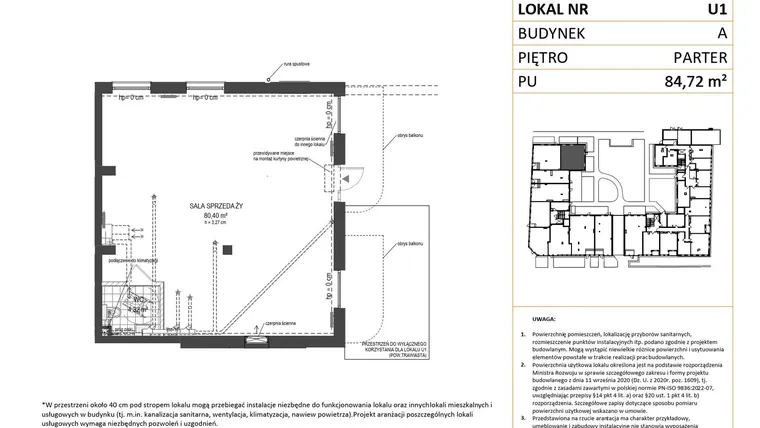 Rzut - Lokal użytkowy na sprzedaż 1 pokój o powierzchni 84,72 m² - numer 1 w Esencja