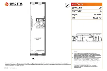Rzut - Lokal użytkowy na sprzedaż 1 pokój o powierzchni 46,58 m² - numer U9 w Jaskółcza