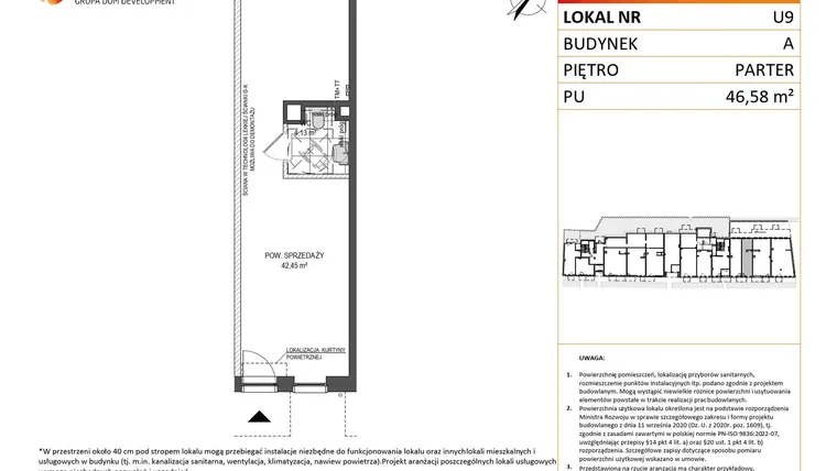 Rzut - Lokal użytkowy na sprzedaż 1 pokój o powierzchni 46,58 m² - numer U9 w Jaskółcza