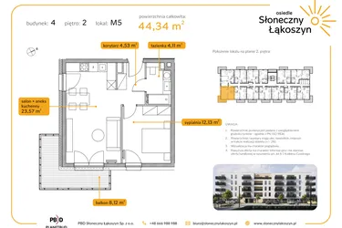 Rzut - Mieszkanie na sprzedaż 2 pokoje o powierzchni 44,34 m² - numer 4/M/2/5 w Osiedle Słoneczny Łąkoszyn bud. 4