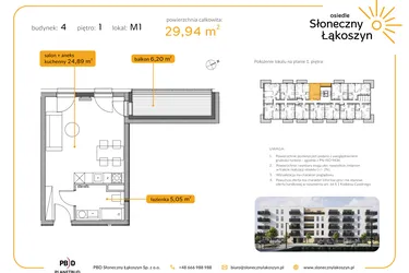 Rzut - Mieszkanie na sprzedaż 1 pokój o powierzchni 29,94 m² - numer 4/M/1/1 w Osiedle Słoneczny Łąkoszyn bud. 4