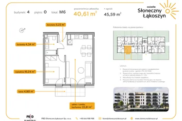 Rzut - Mieszkanie na sprzedaż 2 pokoje o powierzchni 40,61 m² - numer 4/M/0/6 w Osiedle Słoneczny Łąkoszyn bud. 4
