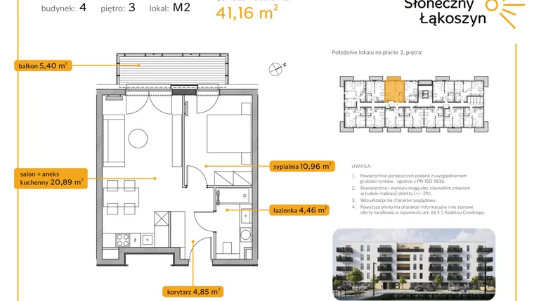 Rzut - Mieszkanie na sprzedaż 2 pokoje o powierzchni 41,16 m² - numer 4/M/3/2 w Osiedle Słoneczny Łąkoszyn bud. 4