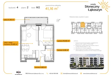 Rzut - Mieszkanie na sprzedaż 2 pokoje o powierzchni 41,16 m² - numer 4/M/2/2 w Osiedle Słoneczny Łąkoszyn bud. 4