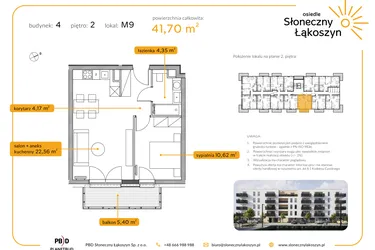 Rzut - Mieszkanie na sprzedaż 2 pokoje o powierzchni 41,7 m² - numer 4/M/2/9 w Osiedle Słoneczny Łąkoszyn bud. 4