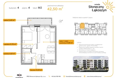 Rzut - Mieszkanie na sprzedaż 2 pokoje o powierzchni 42,5 m² - numer 4/M/4/2 w Osiedle Słoneczny Łąkoszyn bud. 4