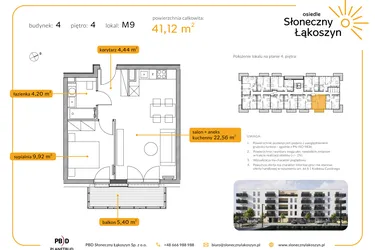 Rzut - Mieszkanie na sprzedaż 2 pokoje o powierzchni 41,1 m² - numer 4/M/4/9 w Osiedle Słoneczny Łąkoszyn bud. 4