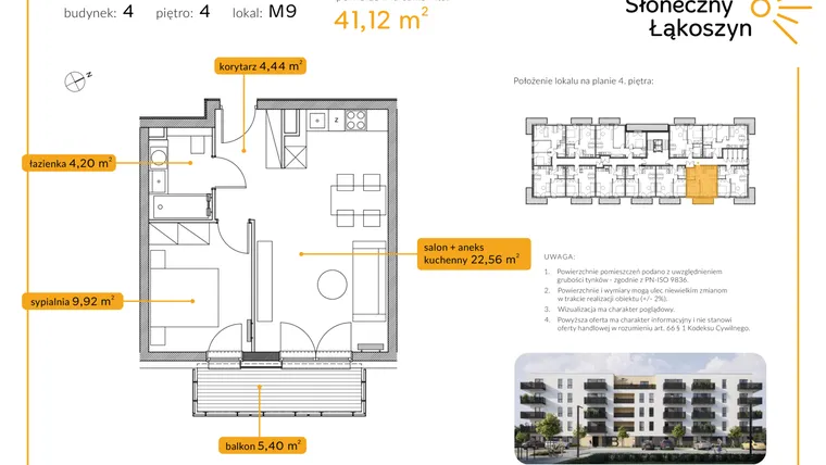 Rzut - Mieszkanie na sprzedaż 2 pokoje o powierzchni 41,1 m² - numer 4/M/4/9 w Osiedle Słoneczny Łąkoszyn bud. 4