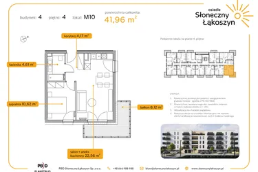 Rzut - Mieszkanie na sprzedaż 2 pokoje o powierzchni 41,96 m² - numer 4/M/4/10 w Osiedle Słoneczny Łąkoszyn bud. 4