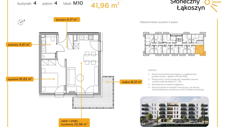 Rzut - Mieszkanie na sprzedaż 2 pokoje o powierzchni 41,96 m² - numer 4/M/4/10 w Osiedle Słoneczny Łąkoszyn bud. 4