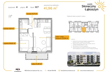 Rzut - Mieszkanie na sprzedaż 2 pokoje o powierzchni 41,96 m² - numer 4/M/4/7 w Osiedle Słoneczny Łąkoszyn bud. 4