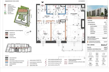 Rzut - Mieszkanie na sprzedaż 3 pokoje o powierzchni 58,87 m² - numer A14 w ulica Staszica bud. A