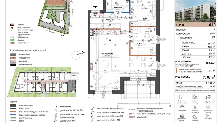 Rzut - Mieszkanie na sprzedaż 3 pokoje o powierzchni 69,66 m² - numer A10 w ulica Staszica bud. A