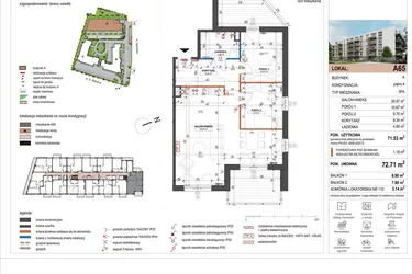 Rzut - Mieszkanie na sprzedaż 3 pokoje o powierzchni 71,53 m² - numer A65 w ulica Staszica bud. A