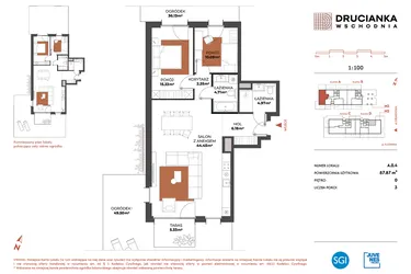 Rzut - Mieszkanie na sprzedaż 3 pokoje o powierzchni 87,87 m² - numer A.0.4 w Drucianka Wschodnia