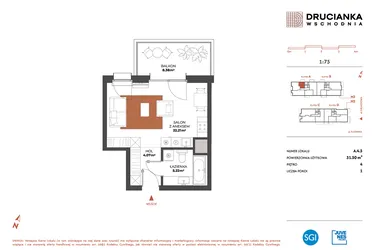 Rzut - Mieszkanie na sprzedaż 1 pokój o powierzchni 31,5 m² - numer A.4.5 w Drucianka Wschodnia