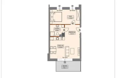 Rzut - Mieszkanie na sprzedaż 2 pokoje o powierzchni 43,94 m² - numer B1.1.11.2a w Stegna Park II
