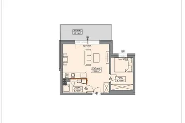Rzut - Mieszkanie na sprzedaż 2 pokoje o powierzchni 35,91 m² - numer B1.1.12.2a w Stegna Park II
