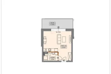 Rzut - Mieszkanie na sprzedaż 1 pokój o powierzchni 27,15 m² - numer B2.0.6.1a w Stegna Park II