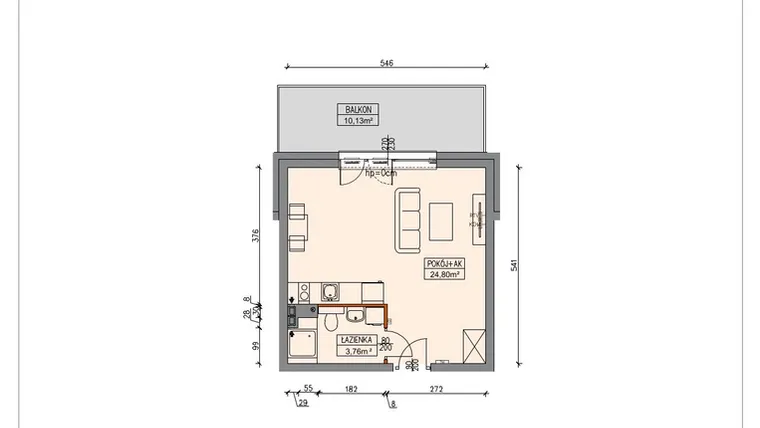 Rzut - Mieszkanie na sprzedaż 1 pokój o powierzchni 28,43 m² - numer B4.0.1.1A w Stegna Park II