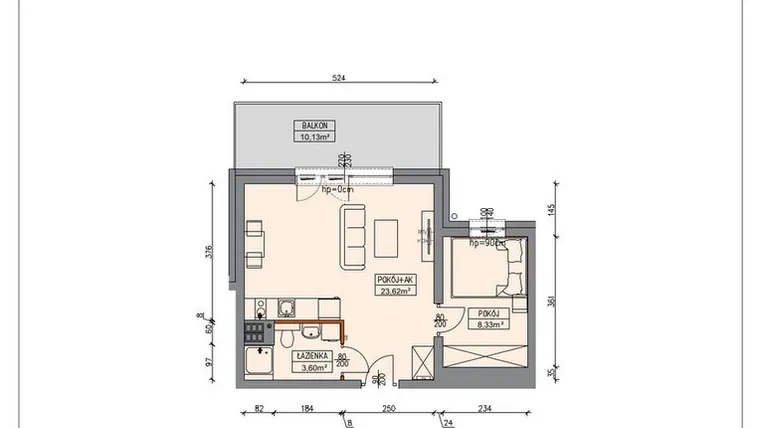 Rzut - Mieszkanie na sprzedaż 2 pokoje o powierzchni 35,5 m² - numer B4.2.18.2A w Stegna Park II