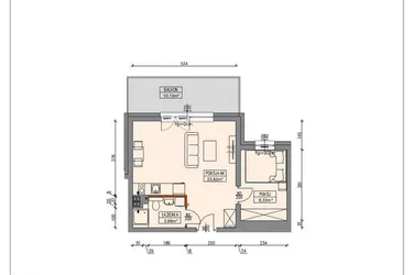 Rzut - Mieszkanie na sprzedaż 2 pokoje o powierzchni 35,57 m² - numer B4.1.12.2A w Stegna Park II