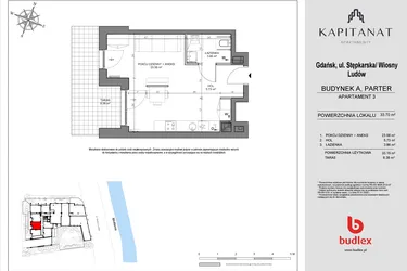 Rzut - Mieszkanie na sprzedaż 1 pokój o powierzchni 33,15 m² - numer A3 w Kapitanat A