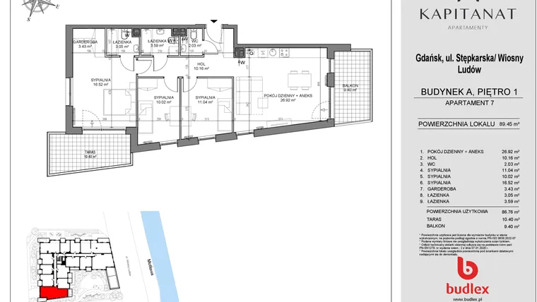 Rzut - Mieszkanie na sprzedaż 4 pokoje o powierzchni 86,76 m² - numer A7 w Kapitanat A