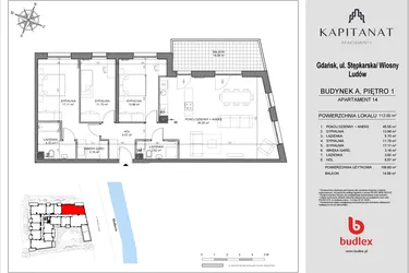 Rzut - Mieszkanie na sprzedaż 4 pokoje o powierzchni 109,6 m² - numer A14 w Kapitanat A
